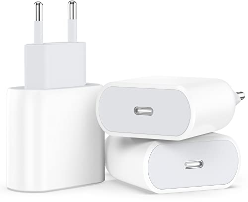 Prise USB C, 3-Pack Chargeur Rapide pour iPhone 15/15 Pro/15 Pro Max/15 Plus/14/13/12/11/SE/XS/XR/X/8, iPad, AirPods, Wiomeog 20W Type C Secteur Mural Alimentation Adaptateur de Charge