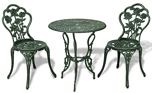 Iiaky 3-TLG. Bistro-Set GartenmöBel Set GartenmöBel FüR DraußEn Sitzgruppe Balkon Garten MöBel Set GartenmöBel StüHle Aluminiumguss Grün