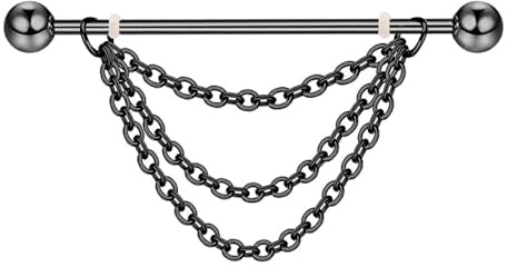 14G Quaste Kette Industrial Barbell Ohrringe für Damen Herren Unisex Edelstahl CZ Kreuz Schädel Quaste Tropfen Knorpel Industrielle Ohrringe Schwarz Emaille Helix Conch Industrial Piercing Schmuck