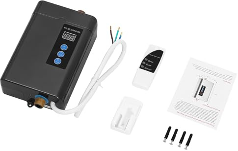 Elektronischer Durchlauferhitzer LED 5000W Warmwasser Heizung mit Fernbedienung mit Auslaufschutz Trockenverbrennungsschutz Überhitzungschutz Batteriebetrieben (Schwarz)
