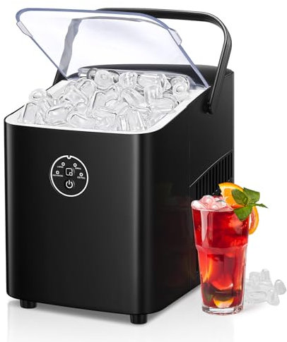 Machine à glaçons, machine à glaçons, 8 cubes prêts en 6 minutes, 14 kg en 24 heures, petite machine à glaçons autonettoyante, 2 tailles de glaçons pour cuisine, bureau, bar et fête, noire