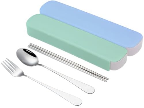 2-Piece Compact Travel Cutlery Set with Case – Lightweight Reusable Utensils for Camping, Picnics, Office & School Lunch Boxes. Portable Eco-Friendly Dining Essentials for Outdoor, Travel, or Daily Us
