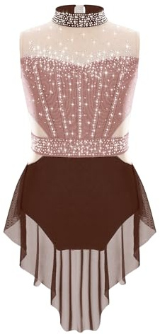 Kaerm Kinder Mädchen Turnanzug Strass Glitzer Ballettanzug Ärmellos Body Neckholder Trikotanzug Mit Asymetrisch Chiffon Saum Dancewear