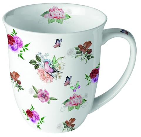 Ambiente Tasse à café/thé en porcelaine 400 ml - Motif roses - Style rétro/vintage dans des couleurs délicates - Série Charlotte White