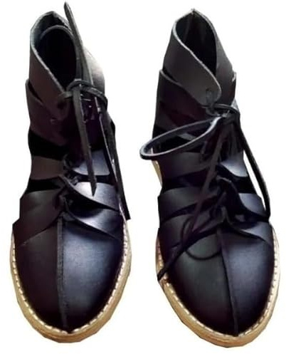Black Roman Caligae Leather Sandals – New Legionary Military Boots – Historical Footwear – Authentic Black Leather Pair (US10)