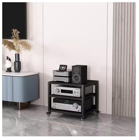 HDYZJQ Portable Audio Rack Cabinet with Wheels, 1/2/3/4-tier Floor Av Component Media Stand/Stereo Cabinets Audio-video Tower for Home Storage Xbox, Gaming Consoles(2Tier)