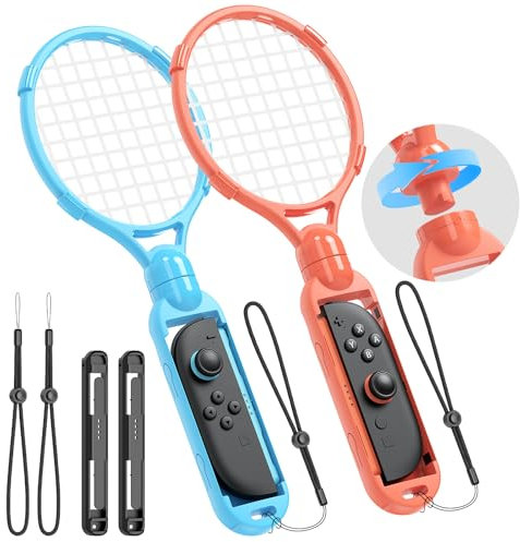 Confezione da 2 racchette da tennis per Nintendo Switch 2/Switch 1 per Joy-Con, accessori da gioco per Mario Tennis Aces, cordino per Nintendo Switch 2 Games Mario (blu/rosa)