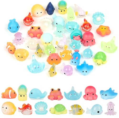 DiULi 36pcs Mini Animaux Lumineux en Résine,Figurines Miniatures de la Vie Marine,Figurines Miniatures Mignonnes, pour Maisons de Poupée Micro Paysage, Jardin, Aquarium