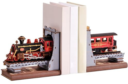 TRACYE Jahrhundert Zug Bücherecke 3D Holzpuzzle Diorama Bausatz,Buchstütze Bibliothek Bücherregal Dekoration,Geburtstagsgeschenk