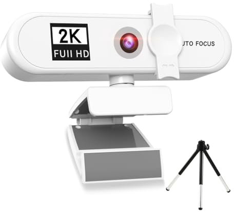 Zymoplas Computer Webcam Fotocamera PC USB con messa a fuoco automatica con microfono Sostituzione Web Cam Camcorder Videochiamata per ufficio domestico, bianco, 2K