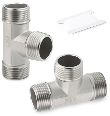 TAISHER 2 pezzi raccordi a T in acciaio inox, 1 BSP raccordi per tubi maschile, per acqua, olio, aria e gas