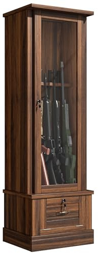 Saudism 10 Gun Safe for Rifles, Wooden Display Gun Cabinet for Long Rifles, Quick Access Cabinet Safes with Large Sapce Storage for Multiple Short Gun, Espresso