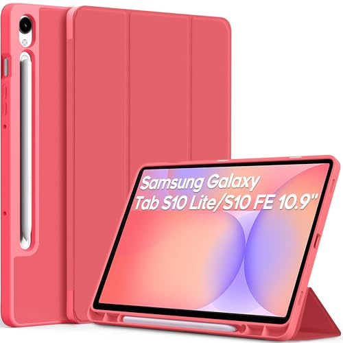 EasyAcc Hülle für Galaxy Tab S10 Lite/ S10 FE/ S9 FE 10.9/ S9 11 Dünne | Schutzhülle mit S Pen Halter - Ultra Dünn Weiche TPU mit Standfunktion Slim PU Leder, Wassermelonenrosa