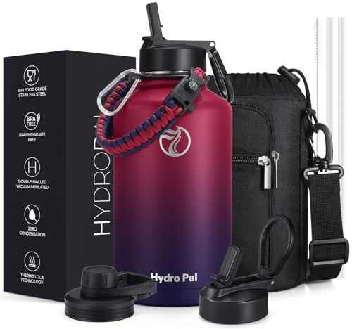 HydroPal Vacuum Insulated 1.9L Stainless Steel Water Bottle with Dual Lids | BPA Free, Leakproof 1.9L Vacuum Insulation Keeps 12H Hot 24H Cold, Bottle with Straw & Spout Lids for Gym Sports Travel Daily