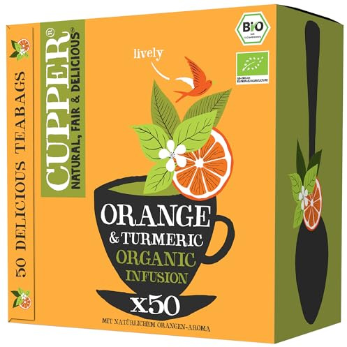 CUPPER Infuso Bio Arancia e Curcuma 50 Bustine | Con Honeybush, agrumato e speziato, filtri biodegradabili e non sbiancati, tisana biologica, rinfrescante, 100% naturale