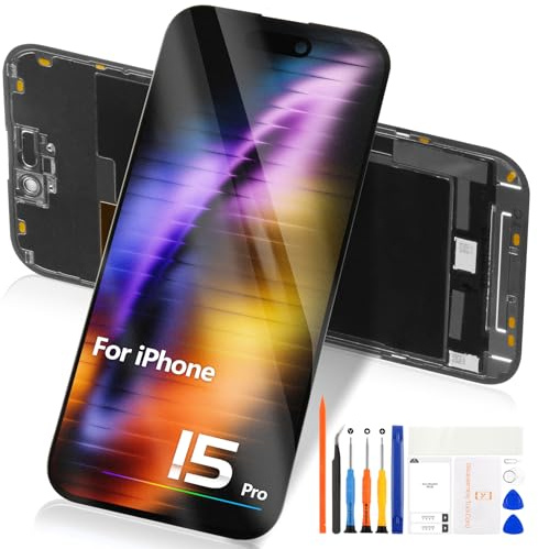 TFT Bildschirm für iPhone 15 Pro LCD Display für iPhone 15 Pro LCD Bildschirm Ersatz Touchscreen Digitizer Glas Montage mit Reparatur Set A2848 A3101 A3104 A3102 (Schwarz)