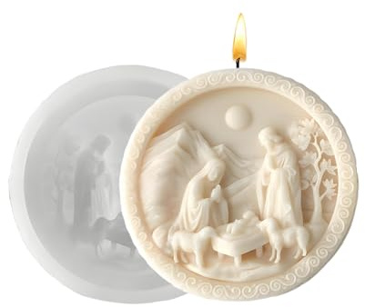 Stampo per natività - per nascita di Gesù religioso | 3D rotondo artigianato di Natale Stampo di Natale in Silicone per candele in gesso fondente resina gesso sapone da forno progetti di