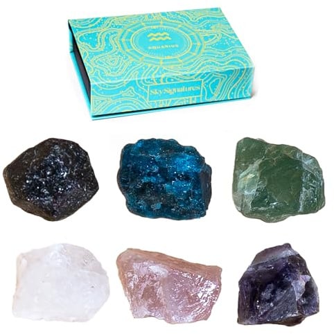 Sternzeichen Heilsteine Set – 6 Edelsteine pro Sternzeichen für Heilung, Meditation & Energieausgleich – Elegante Geschenkbox – Premium-Qualität & Nachhaltig Produziert (Wassermann)