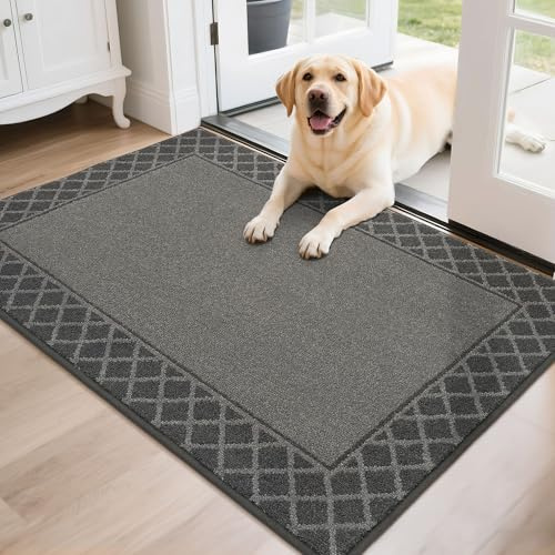 BEQHAUSE Schmutzfangmatte, TPR rutschfest, Polyester, Grau, 80x120cm | Fussmatte Innen Waschbar, Niedriges Design, Haustierfreundlich für Eingänge, Haustüren und Flure, Fleckenbeständig