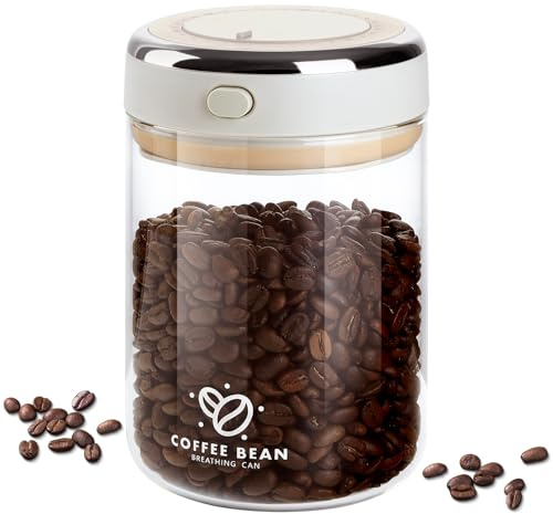 Foyucool 1100ML Vacuum Coffee Canister with One-Way CO2 Valve | Airtight Coffee Bean Storage Container with Date Tracker, Kitchen Jar for Coffee, Snacks, Flower Tea & Grains