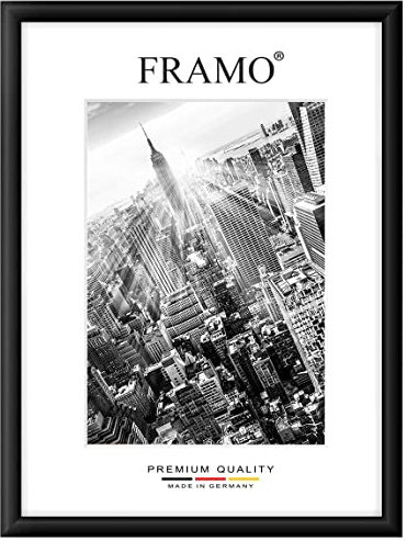FRAMO 35mm Cornice per Immagini 35 x 42 cm | Nero Opaco | Cornice in MDF Fatta a Mano con lastra di Vetro Artificiale antiriflesso a Prova di Rottura e Robusta Parete Posteriore in MDF