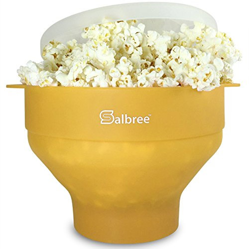 Salbree Faltbare Silikon-Popcorn-Maschine, mikrowellengeeignete Schüssel für 16 Tassen, verwendet heiße Luft und Öl, immer optional – die meisten verfügbaren Farben (gelb)