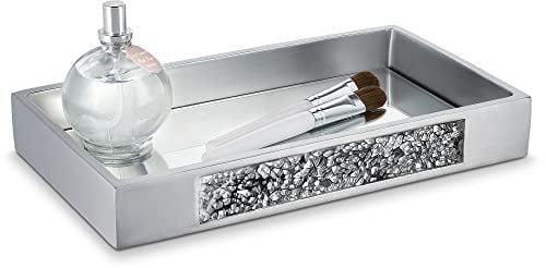 DWELLZA Bathroom Tray for Counter - Vanity Tray for Bathroom - Perfume Tray for Dresser and Silver Mirror Tray for All Bathroom Accessories, Cosmetics Perfume and Makeup Organizer (Silver Gray)