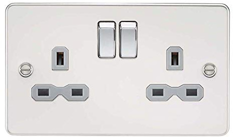 Knightsbridge FPR9000PCG Flat Plate DP Switched Socket, Polished Chrome with Grey Insert, 13 A, 2G