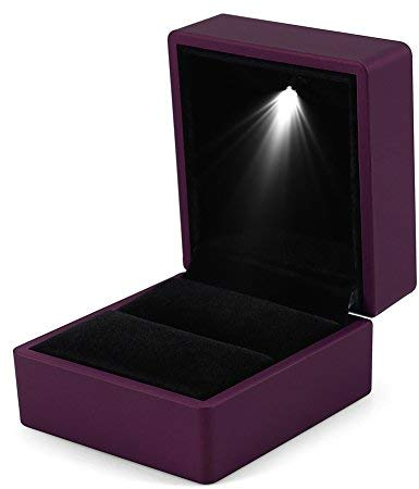 Ring Schachtel mit LED Licht Ringbox Aufbewahrungsbox Schmuck Vitrine (Violett)