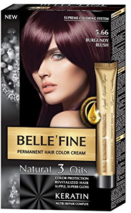 BELLE'FINE® - Black Series - Tinte permanente natural - Con 3 aceites y queratina - Rojo borgoña