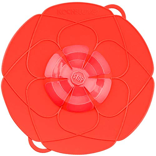 Kochblume - das Original vom Erfinder Armin Harecker L 29 cm rot | Überkochschutz für Topfgrößen von Ø 14 bis 24 cm | Set mit Microfasertuch!