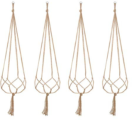 Venus valink 4 Piezas Planta Colgador Jute Maceta Soporte Interior Cáñamo Cuerda Colgante Tiesto, Macramé Estante, de Pared Macetero Soporte, Honda Tejido a Mano Suculento - 90CM