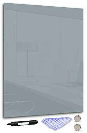 DekoGlas Magnettafel 'Grau' aus Glas 80x60cm, Memoboard inkl. Stift, Tuch & Magnet, Metall-Pinnwand für Küche & Büro