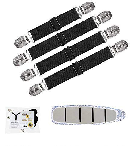 GOODTIMES Ironing Board Cover Clips, Adjustable Ironing Board Pad Braces Fasteners Mini Suspenders - Keep Cover Flat and Secure Tention Clips