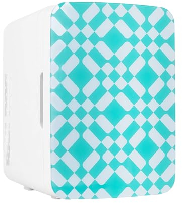 Cooluli 10L Mini Fridge for Bedroom - Car, Office Desk & Dorm Room - 12v Portable Cooler & Warmer for Food, Drinks, Skincare, Beauty & Makeup - AC/DC Small Refrigerator with Glass Front, Green Pattern