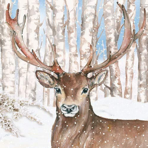 20 Servietten Niedlicher Hirsch vor Birkenwald | Tiere | Winter 33x33cm