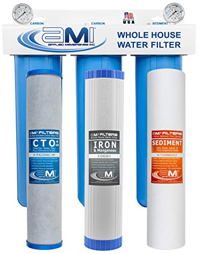 Applied Membranes Inc. 3-Stage Whole-House Water Filter System, 4.5x20-Inch Sediment, Carbon, and Iron Filter Cartridges