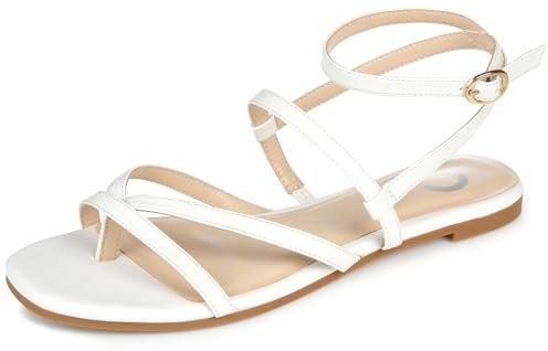 Journee Collection Serissa Gladiator Damen-Sandale mit veganen Lederriemen und Schnallenverschluss, Weiss/opulenter Garten, 41 EU