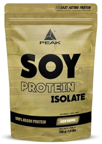 PEAK Soja Protein Isolat - 750g Geschmack Iced Coffee I 25 Portionen I Pulver I Proteinquelle: Soy, pflanzliches Eiweiß I GMO - free I hoher EAA Gehalt I Muskelaufbau I glutenfrei