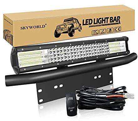 SKYWORLD Led lichtleiste mit kfz kennzeichenhalterung und 12V rocker kabelbaum, 52 cm 510W LED Arbeitsscheinwerfer Bar Zusatzscheinwerfer Offroad Light Bar für 4x4 Auto Truck KFZ LKW PKW ATV SUV