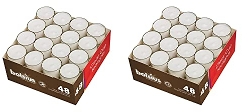 BOLSIUS 8 HOUR CLEAR CUP TEA LIGHTS [2 BOXES OF 48], White