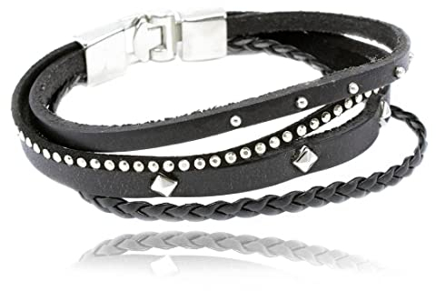 Righe e Pois - Armband aus Leder mit mehreren Nieten, Taglia Unica, Lederarmband mit mehreren Nieten - | Ingrosso Fe