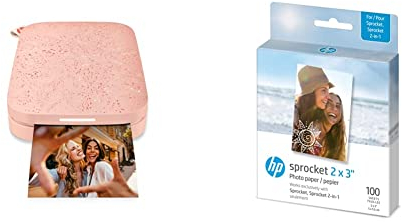 HP Sprocket Portable Photo Printer (Blush Pink) Instantly Prints ZINK 2x3 Sticky-Backed Photos & 2x3 Premium Zink Photo Paper (100 Sheets) Compatible with Sprocket Portable Photo Printer