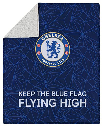 FOCO Offizielles Lizenzprodukt Chelsea FC Slogan Sherpa Plüsch-Überwurfdecke