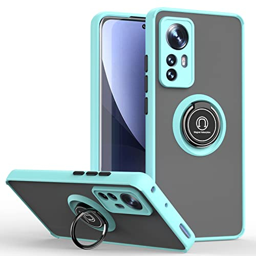 XINYEXIN Hülle für Xiaomi 12 / Xiaomi 12X / Xiaomi 12S, Anti-Scratch Stoßfest Handyhülle mit Ringständer, Durchscheinend PC Back + Soft TPU Bumper Case Cover - Himmelblau