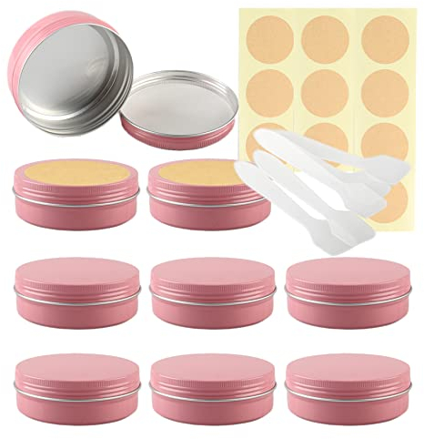 Lusdoly 10 Pièces Pots en Aluminium Rose 100ml - Ø83x28mm Pot Cosmétique Bougie Aluminium Vides Pots de Voyage Rondes pour Crème avec Mini Spatule et Étiquette