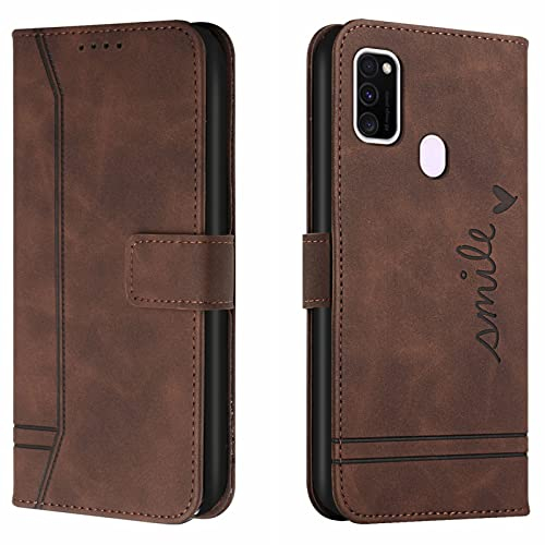 Lihondar Kompatibel mit Samsung Galaxy M30S/M21 Hülle, Handyhülle Samsung M30S, M21 Leder Klappbar Schutzhülle Tasche Wallet Brieftasche Cover Flip Case für Samsung M30S/M21 Klapphülle (Braun)