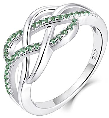 YL Keltischer Ring 925 Sterling Silber Mai Geburtsstein Smaragd Jubiläum Ewigkeit Unendlichkeit Keltischer Knotenring für Damen(Größe 54)