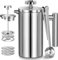 WORBIC French Press Coffee Maker 50oz, 304 Stainless Steel Double Wall Insulated, Portable Coffee Press for Camping, Backpacking, Kitchen, Gift Set with Stainless Steel Filter - Silver