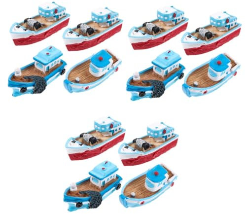 Tofficu 12 STK Miniatur Fischerboote Harz-miniboot Boot-verzierung Hawaii-verzierung Harz-segelboot-Statue Segelboot Kuchendekoration Simulation Stütze Büro Schrank Statuette Puppenhausboot